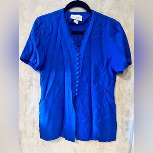 Sheri Martin Cobalt Blue V-Neck Button-Front Blouse